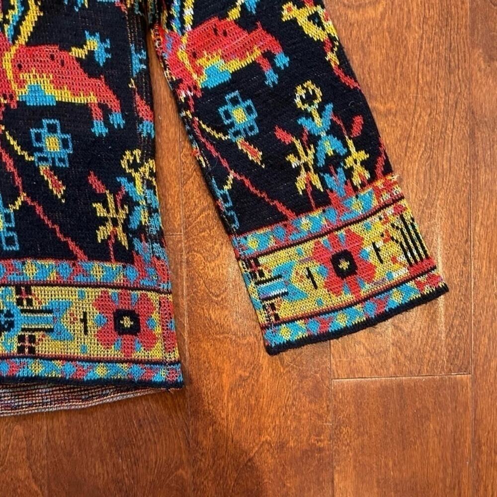 Vintage Boho Sweater, Colorful Plants & Animals on a Black Background, Size S/M - Picture 6 of 11
